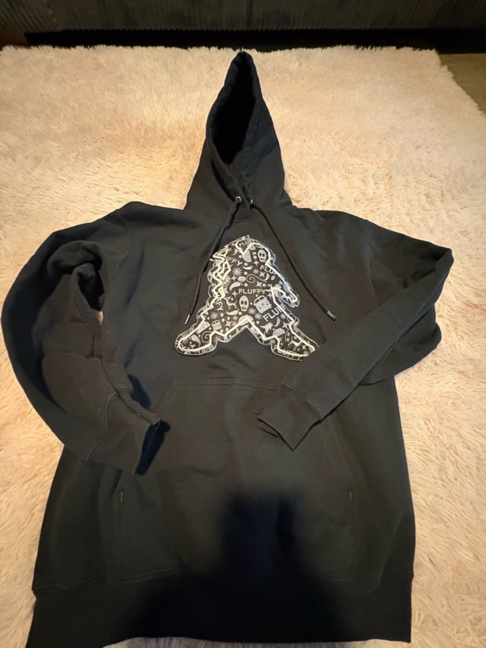 Black Graphic Pullover Hoodie with Center Patch